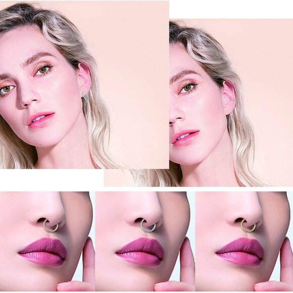 Elegant 16G Silver-Purple Opal Nose Ring Hoop in 316L Surgical Steel - Picture 2 of 4